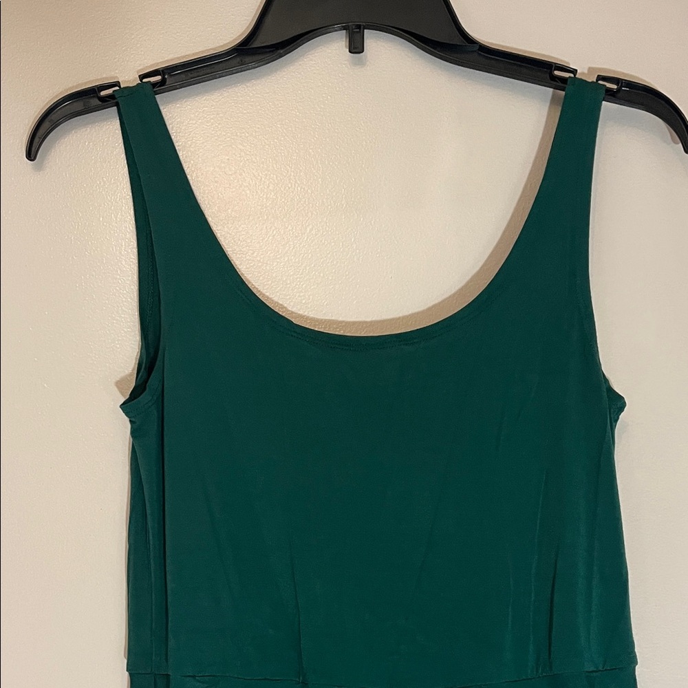 Chic Dark Green Sleeveless Mini Dress, Stretchy A line skirt - Picture 3 of 6